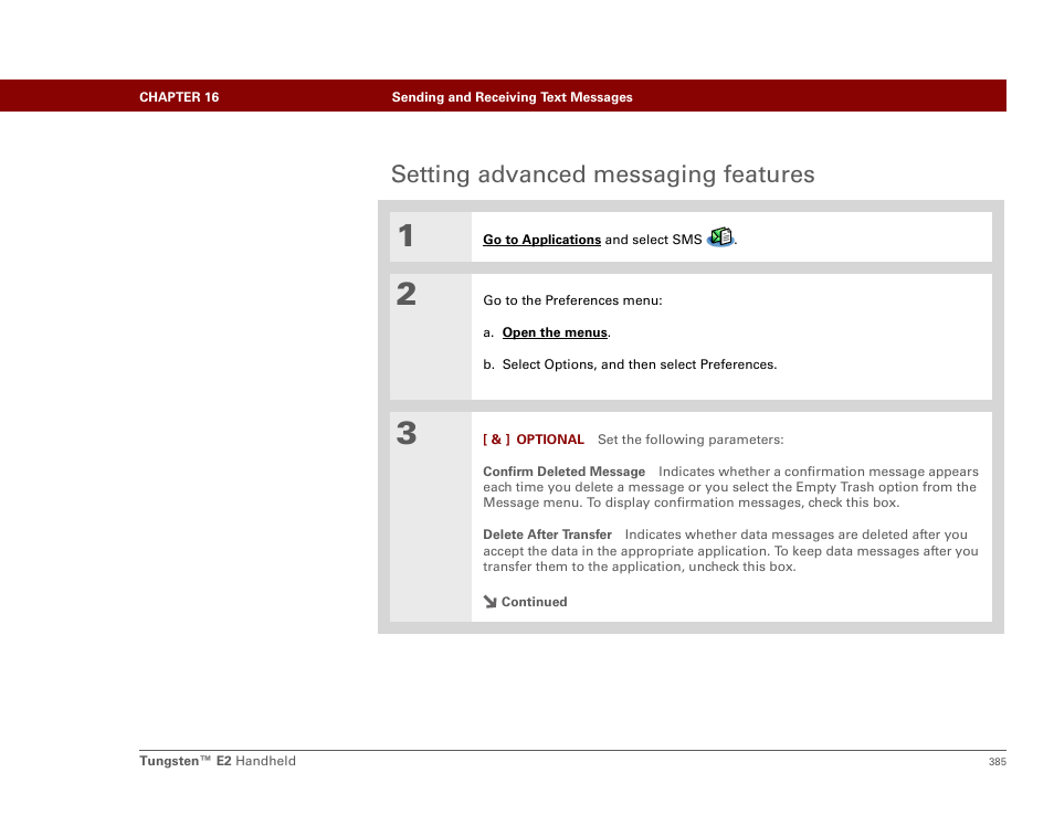 Setting advanced messaging features | Palm E2 User Manual | Page 406 / 653