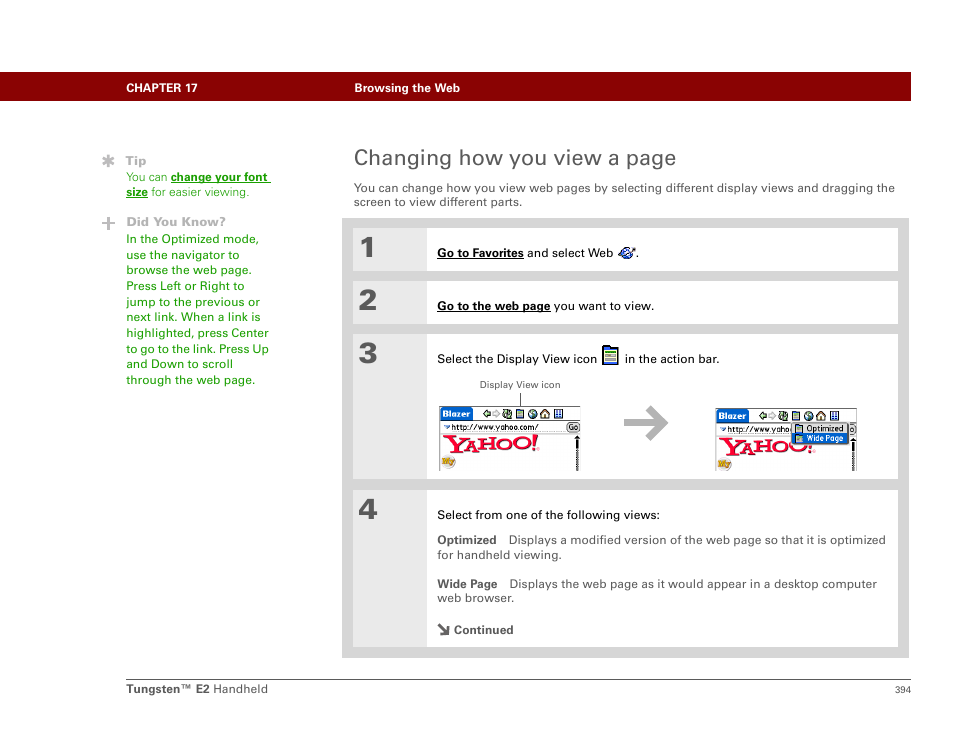 Changing how you view a page | Palm E2 User Manual | Page 415 / 653