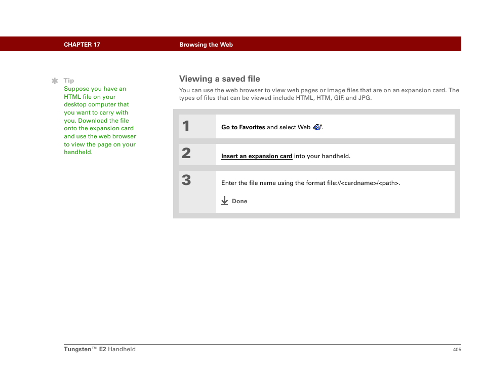 Viewing a saved file | Palm E2 User Manual | Page 426 / 653