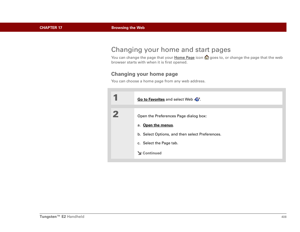 Changing your home and start pages | Palm E2 User Manual | Page 429 / 653