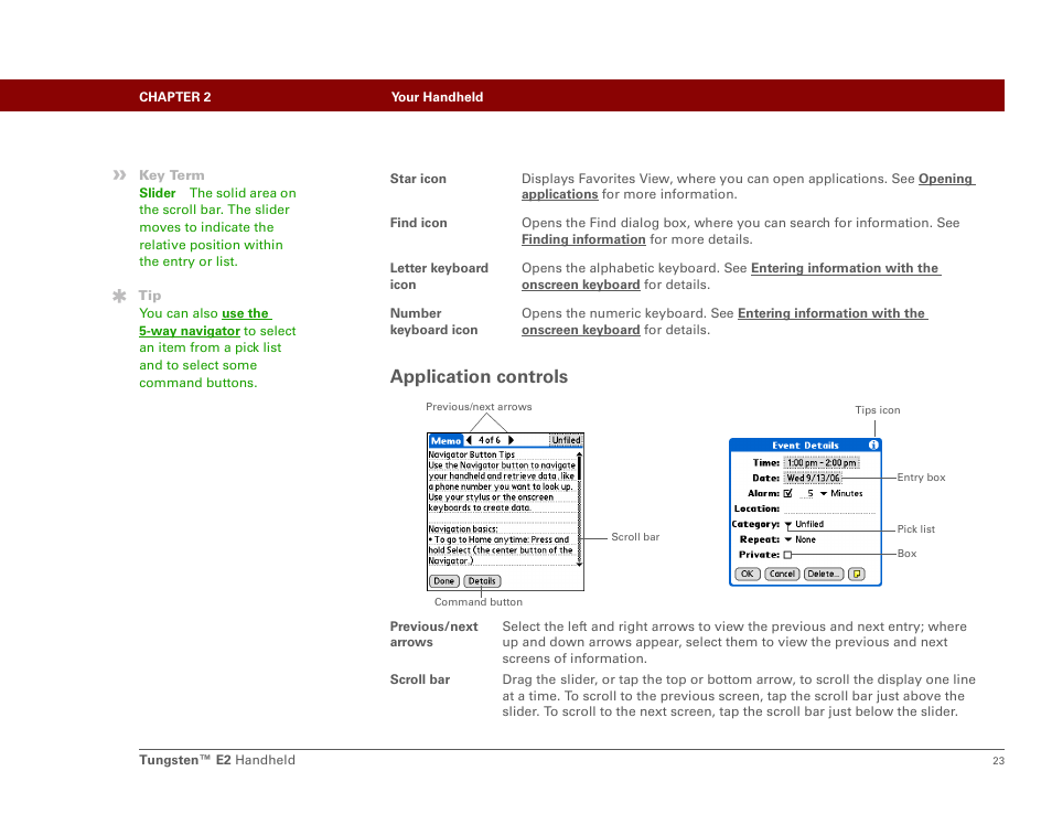 Application controls | Palm E2 User Manual | Page 44 / 653