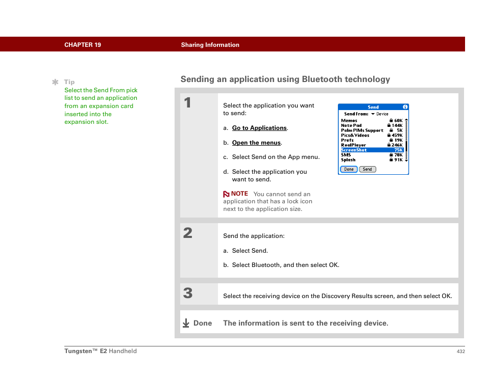 Sending an application using bluetooth technology | Palm E2 User Manual | Page 453 / 653