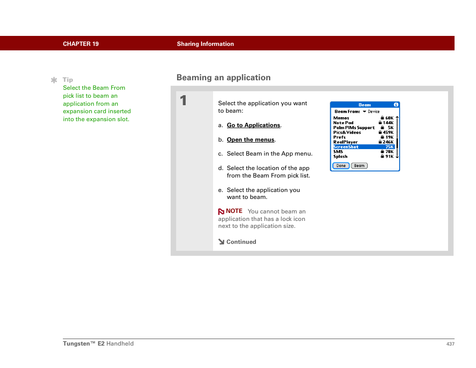 Beaming an application | Palm E2 User Manual | Page 458 / 653