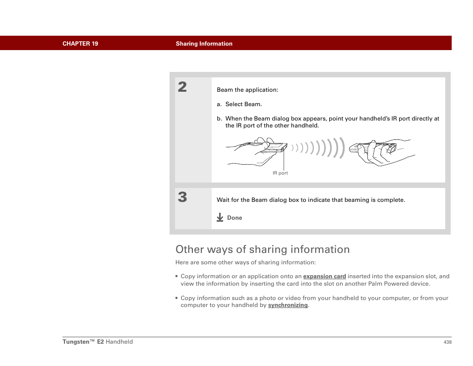 Other ways of sharing information | Palm E2 User Manual | Page 459 / 653