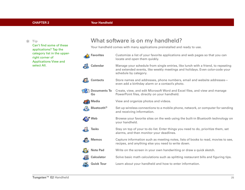 What software is on my handheld | Palm E2 User Manual | Page 46 / 653
