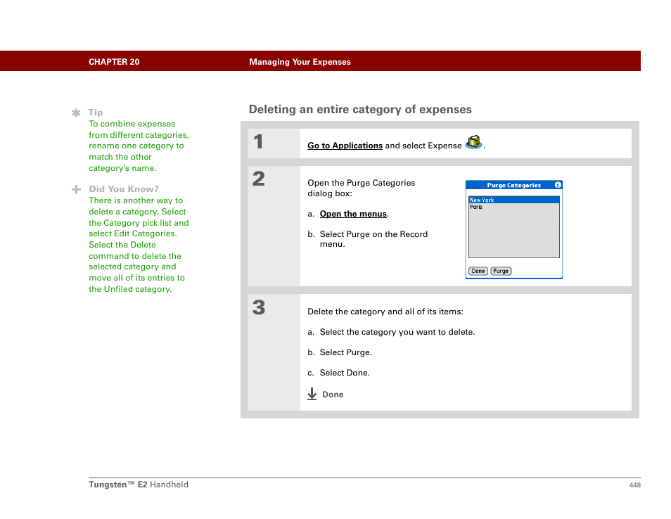 Deleting an entire category of expenses | Palm E2 User Manual | Page 469 / 653