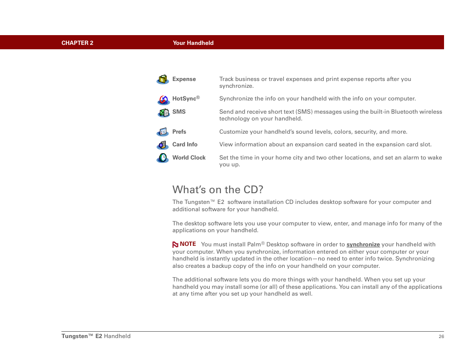 What’s on the cd | Palm E2 User Manual | Page 47 / 653