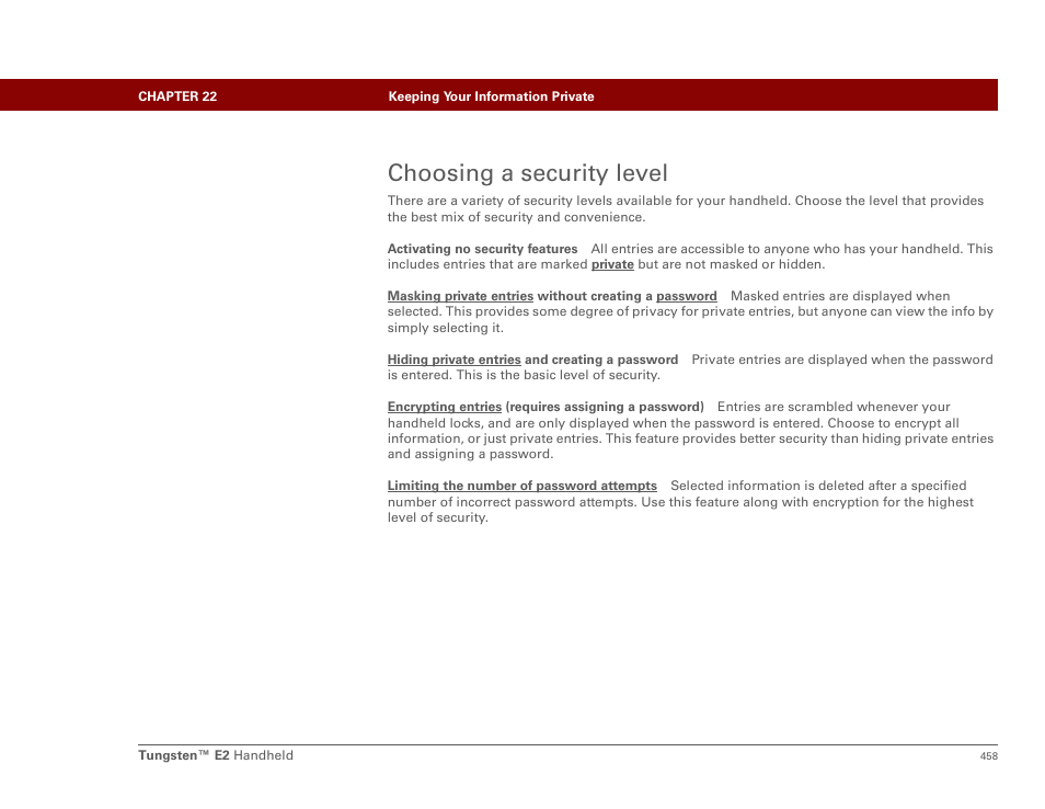 Choosing a security level | Palm E2 User Manual | Page 479 / 653