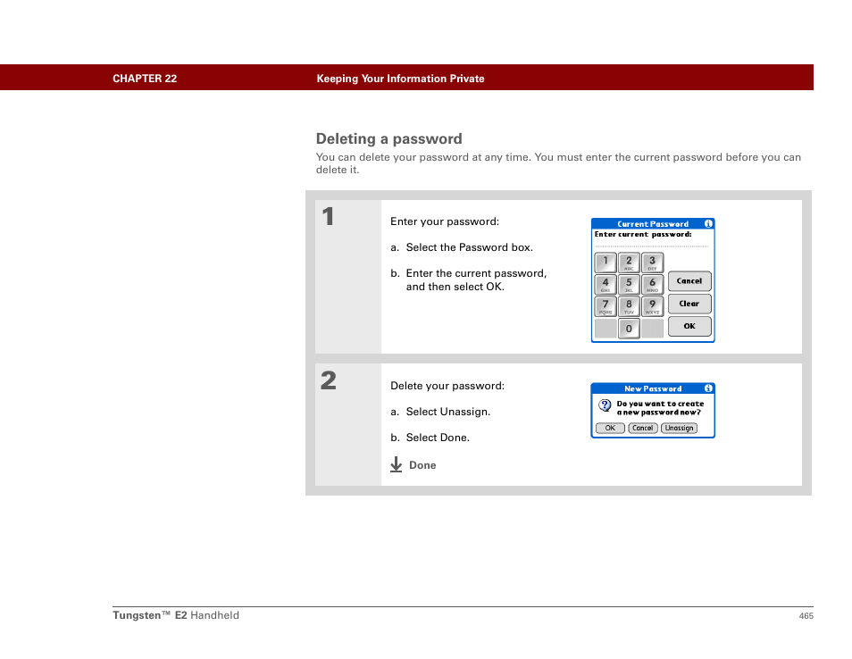 Deleting a password | Palm E2 User Manual | Page 486 / 653