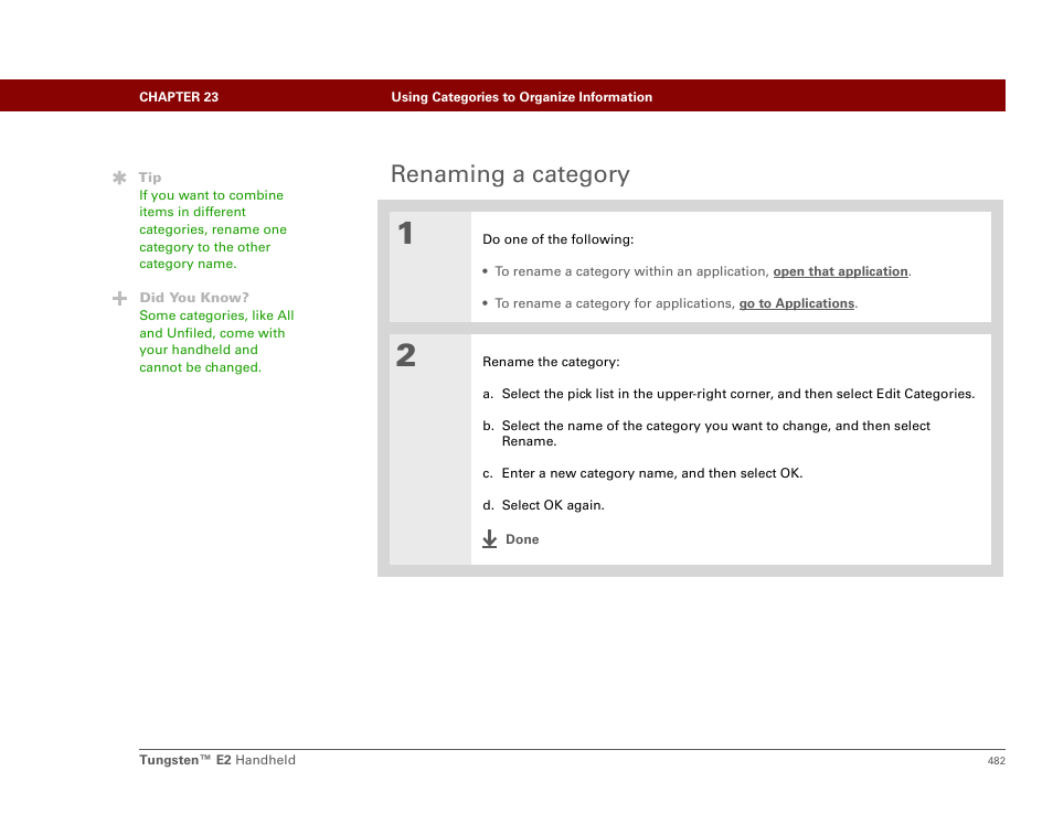 Renaming a category | Palm E2 User Manual | Page 503 / 653