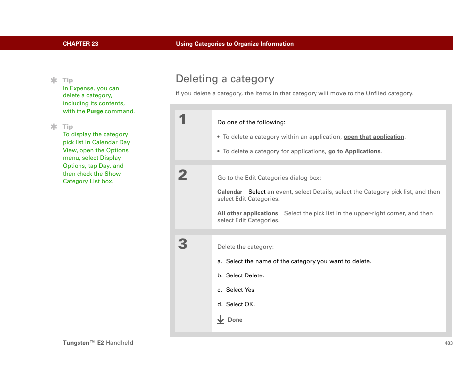 Deleting a category | Palm E2 User Manual | Page 504 / 653