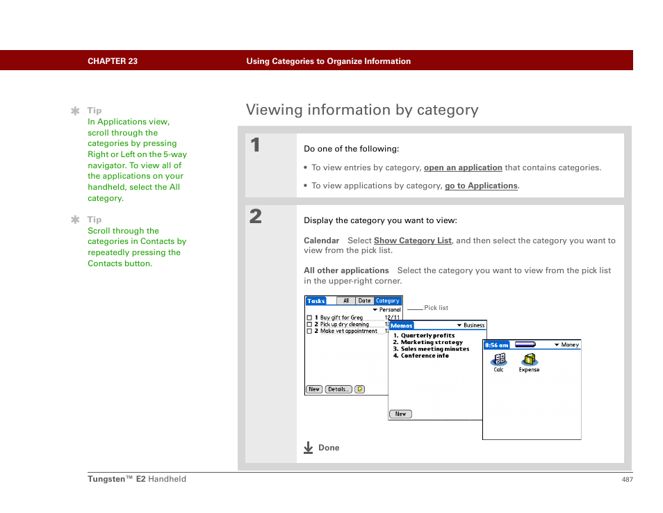 Viewing information by category | Palm E2 User Manual | Page 508 / 653