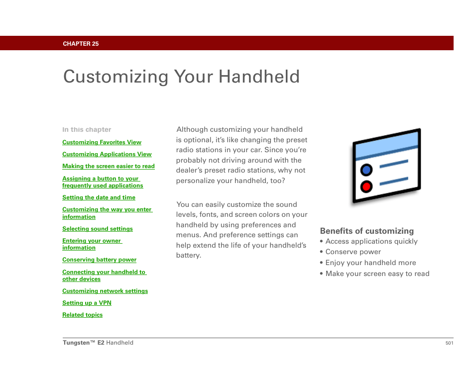 Customizing your handheld, Chapter 25: customizing your handheld, Customizing | Palm E2 User Manual | Page 522 / 653