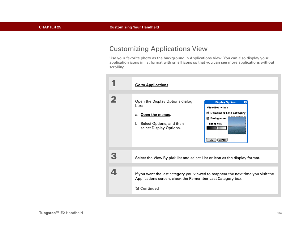 Customizing applications view | Palm E2 User Manual | Page 525 / 653
