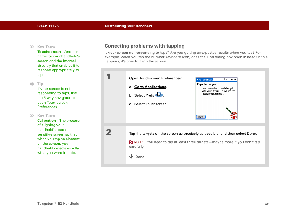 Correcting problems with tapping | Palm E2 User Manual | Page 545 / 653