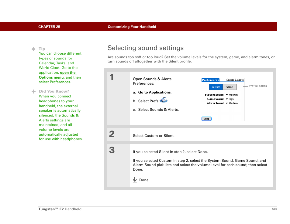 Selecting sound settings | Palm E2 User Manual | Page 546 / 653