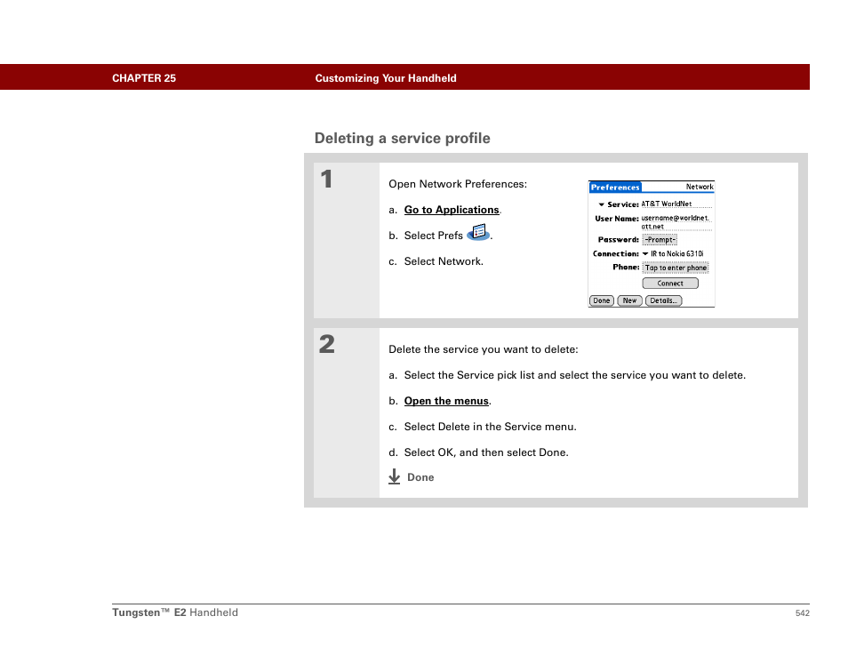 Deleting a service profile | Palm E2 User Manual | Page 563 / 653