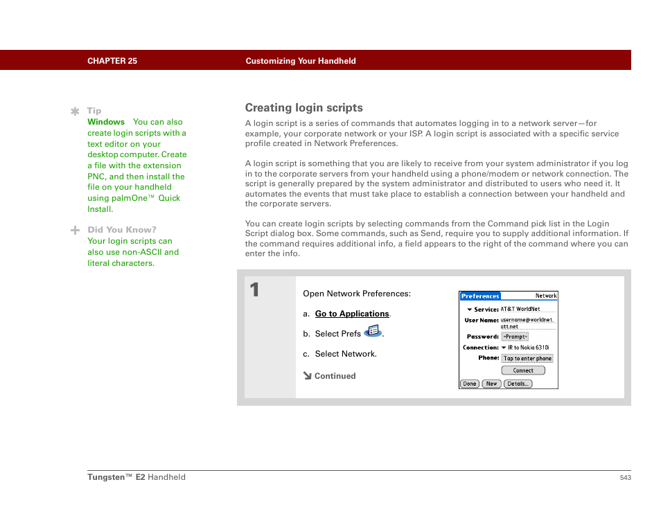 Creating login scripts | Palm E2 User Manual | Page 564 / 653