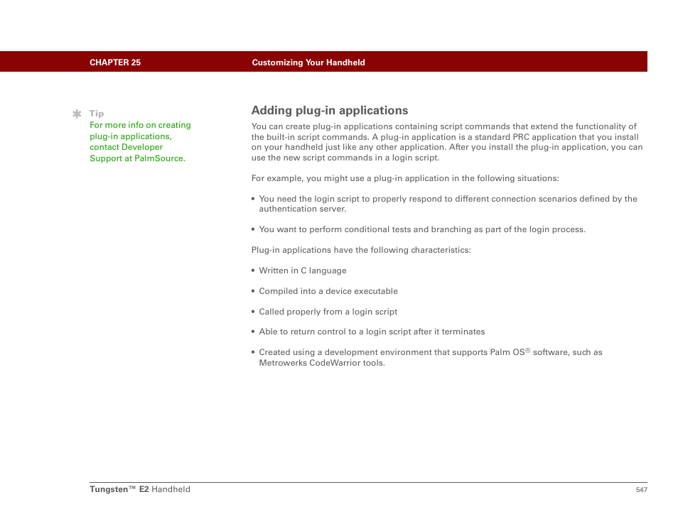Adding plug-in applications | Palm E2 User Manual | Page 568 / 653