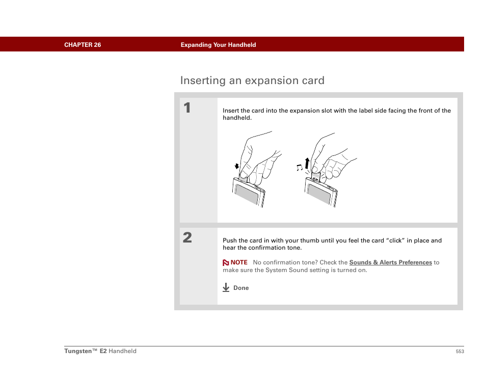 Inserting an expansion card | Palm E2 User Manual | Page 574 / 653