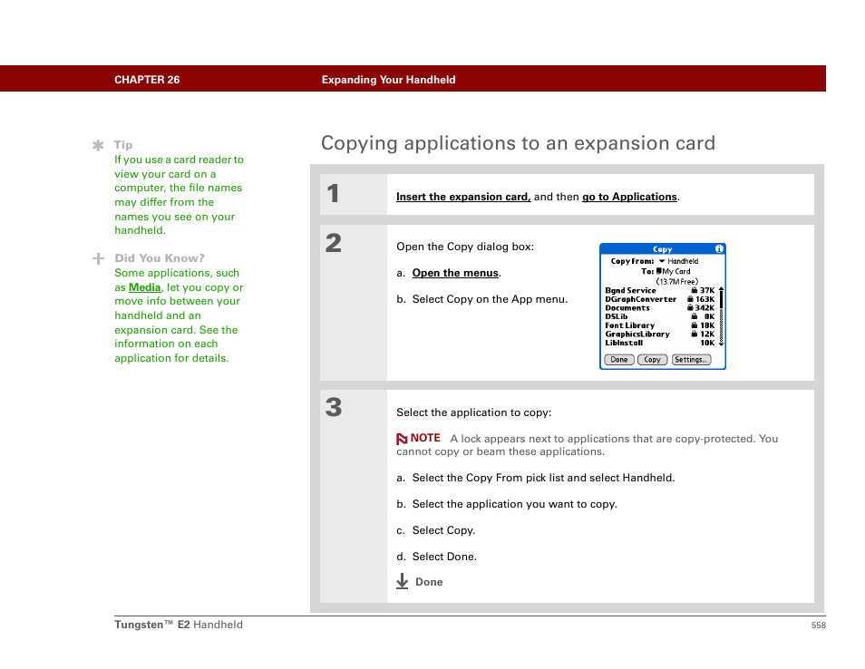 Copying applications to an expansion card | Palm E2 User Manual | Page 579 / 653