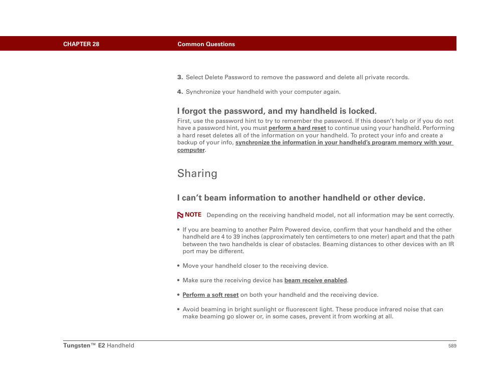 Sharing, I forgot the password, and my handheld is locked | Palm E2 User Manual | Page 610 / 653