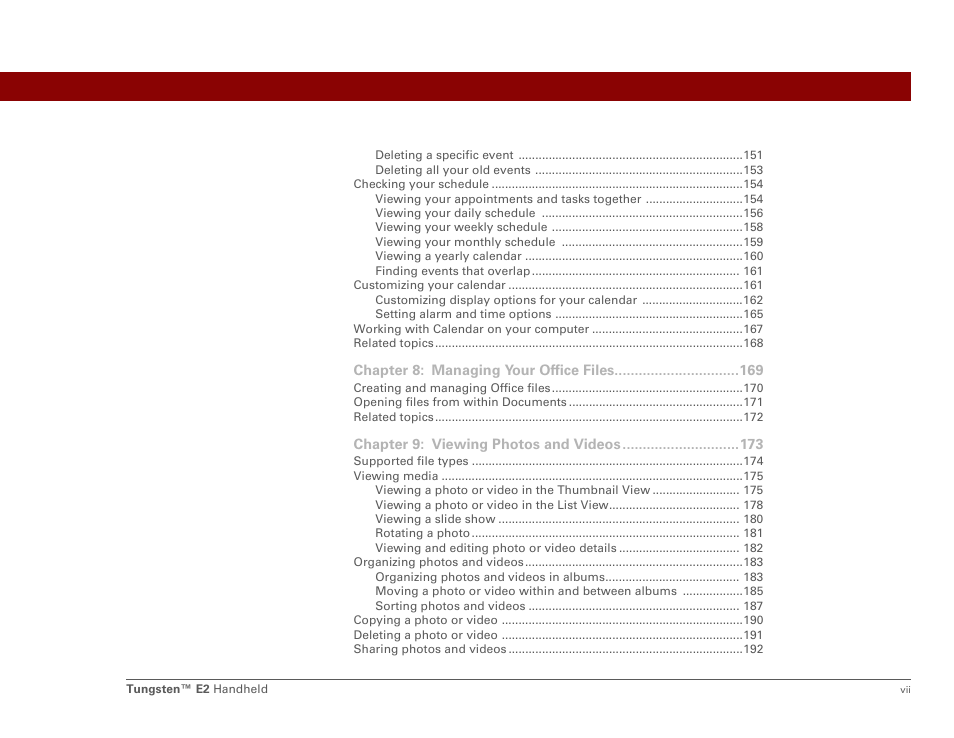 Palm E2 User Manual | Page 7 / 653