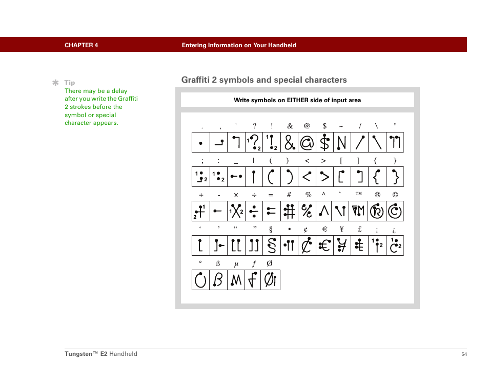 Graffiti 2 symbols and special characters | Palm E2 User Manual | Page 75 / 653