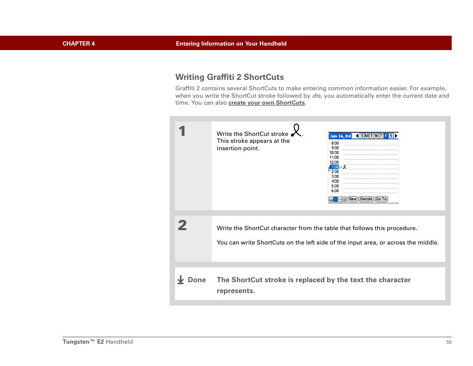 Writing graffiti 2 shortcuts | Palm E2 User Manual | Page 76 / 653