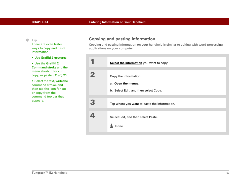 Copying and pasting information | Palm E2 User Manual | Page 83 / 653