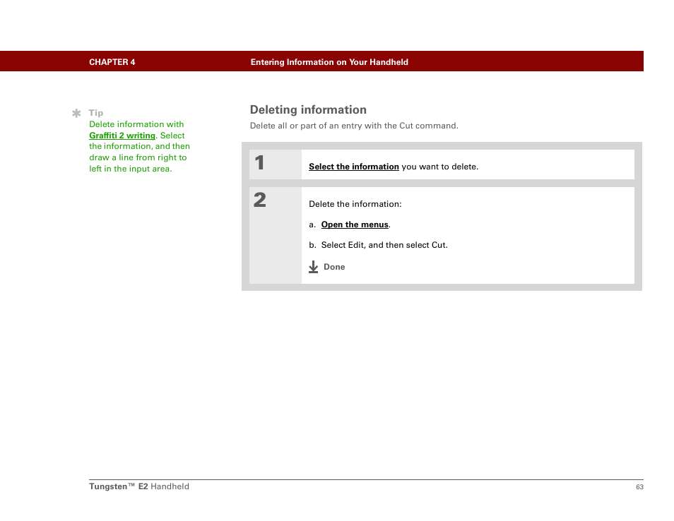 Deleting information | Palm E2 User Manual | Page 84 / 653