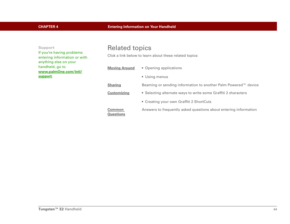 Related topics | Palm E2 User Manual | Page 85 / 653