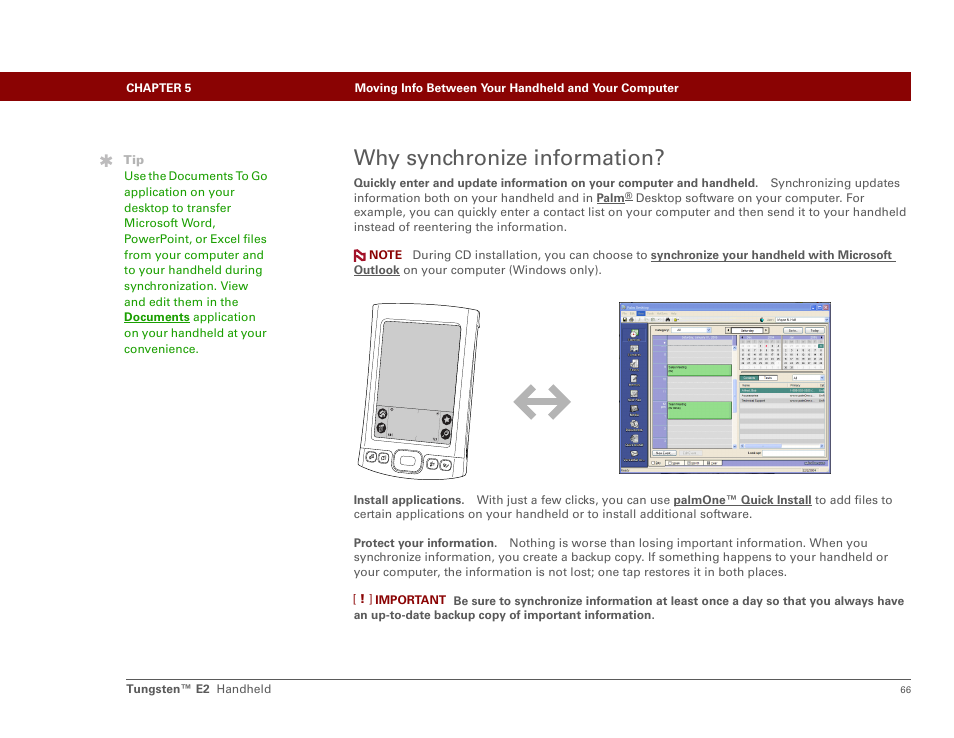 Why synchronize information | Palm E2 User Manual | Page 87 / 653