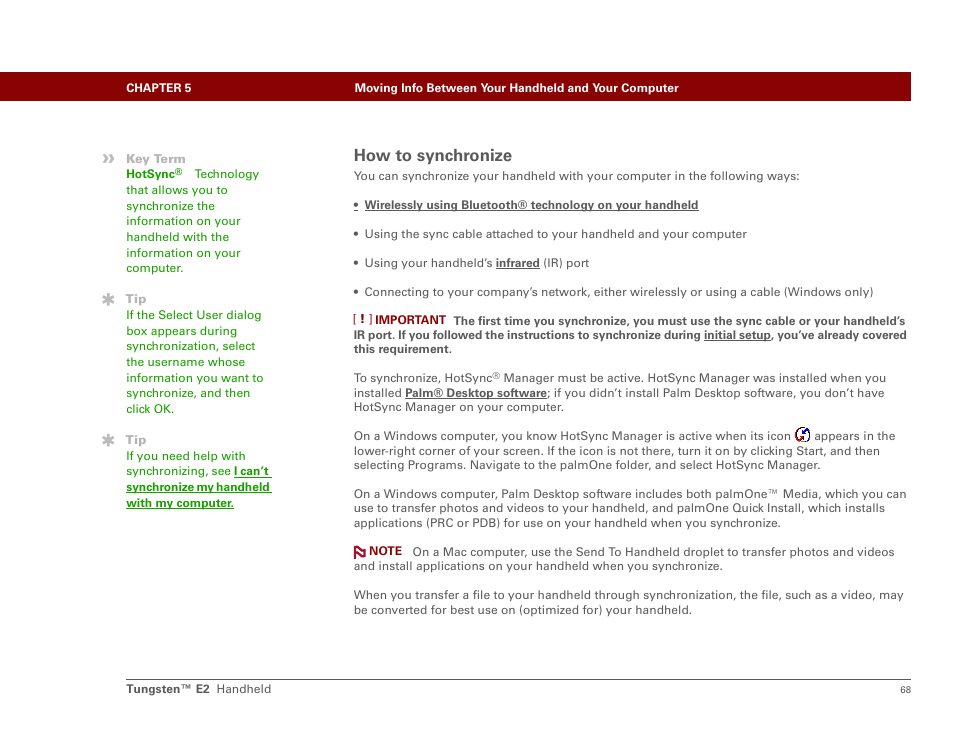 How to synchronize | Palm E2 User Manual | Page 89 / 653