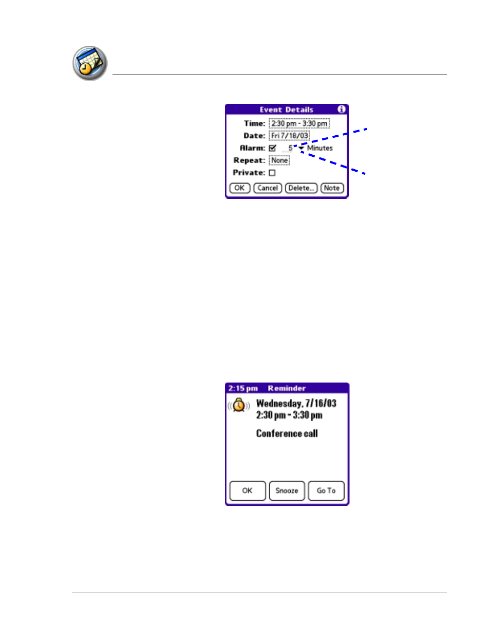Snoozing the alarm | Palm TapWave Zodiac User Manual | Page 101 / 201