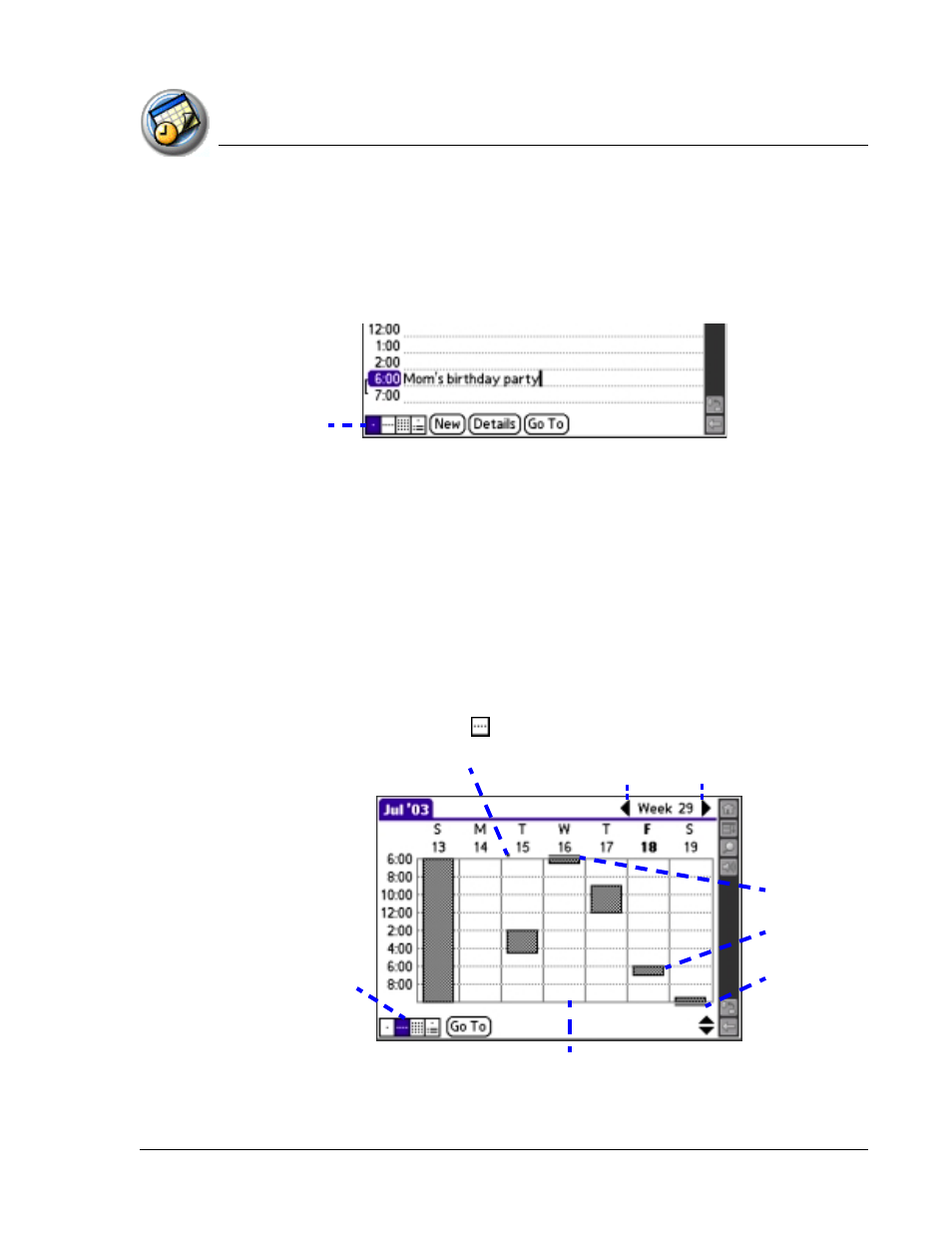Changing the date book view, Working in week view, Changing the | Working in | Palm TapWave Zodiac User Manual | Page 103 / 201