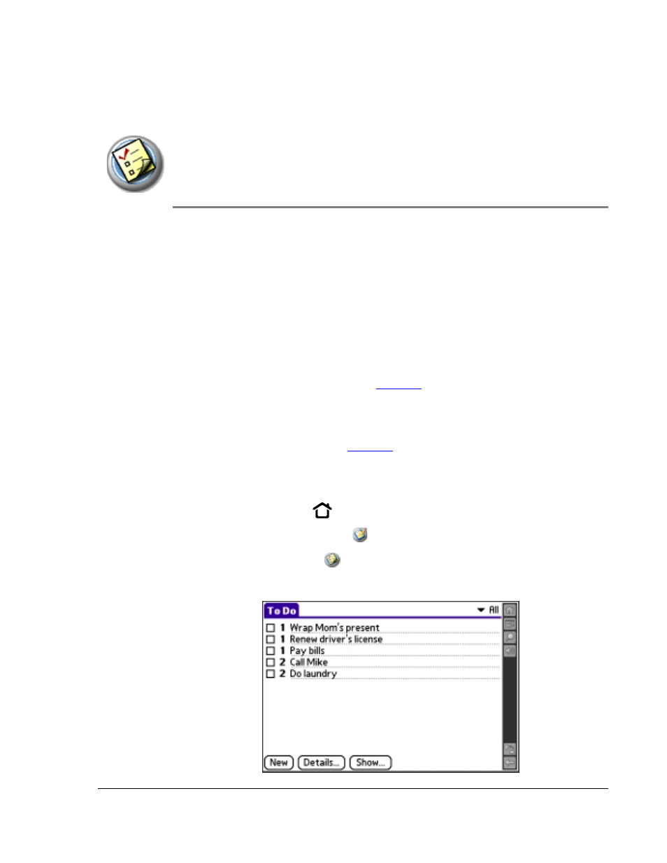 Using to do list, Opening to do list, 12 using to do lis | Using to do lis, Using to do listttt, Opening | Palm TapWave Zodiac User Manual | Page 113 / 201