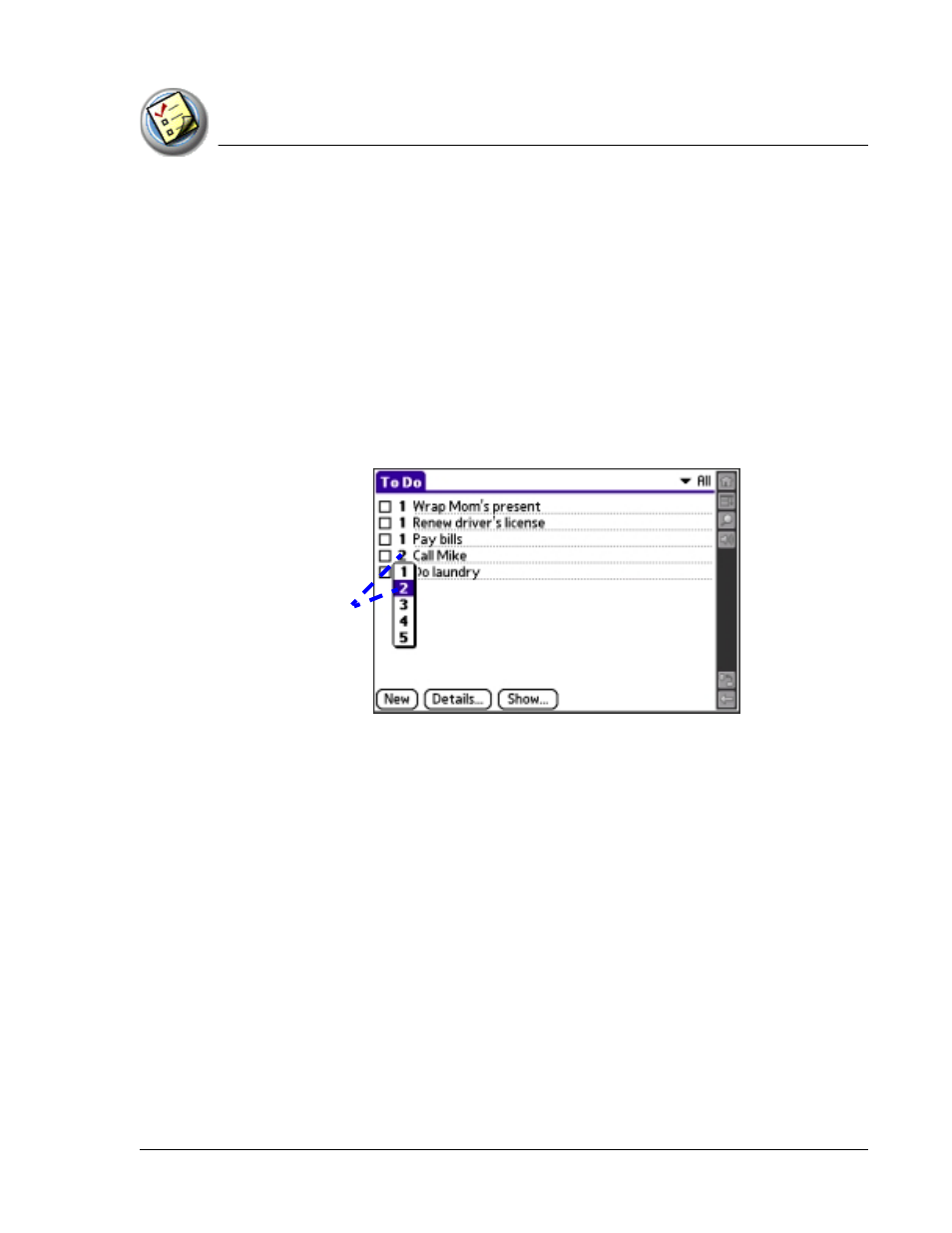 Setting to do list priorities, Setting to do list | Palm TapWave Zodiac User Manual | Page 115 / 201