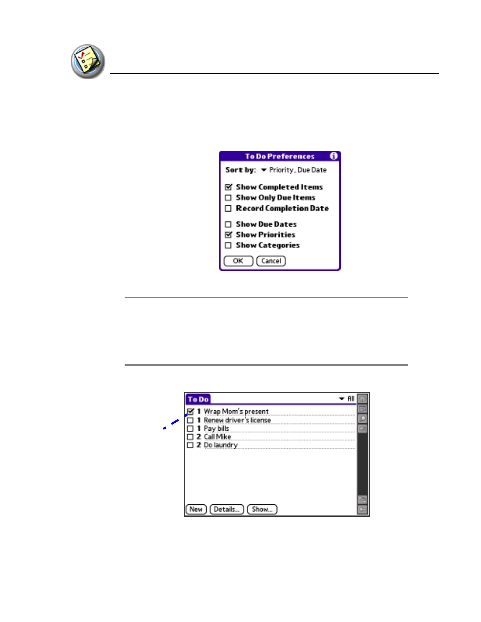 Checking off to do list items, Checking off | Palm TapWave Zodiac User Manual | Page 116 / 201