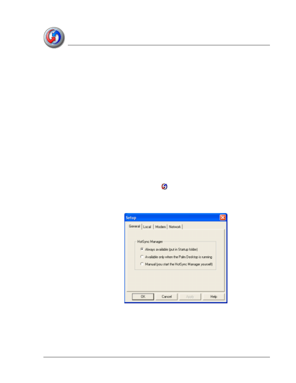 Selecting hotsync setup options, Selecting | Palm TapWave Zodiac User Manual | Page 146 / 201