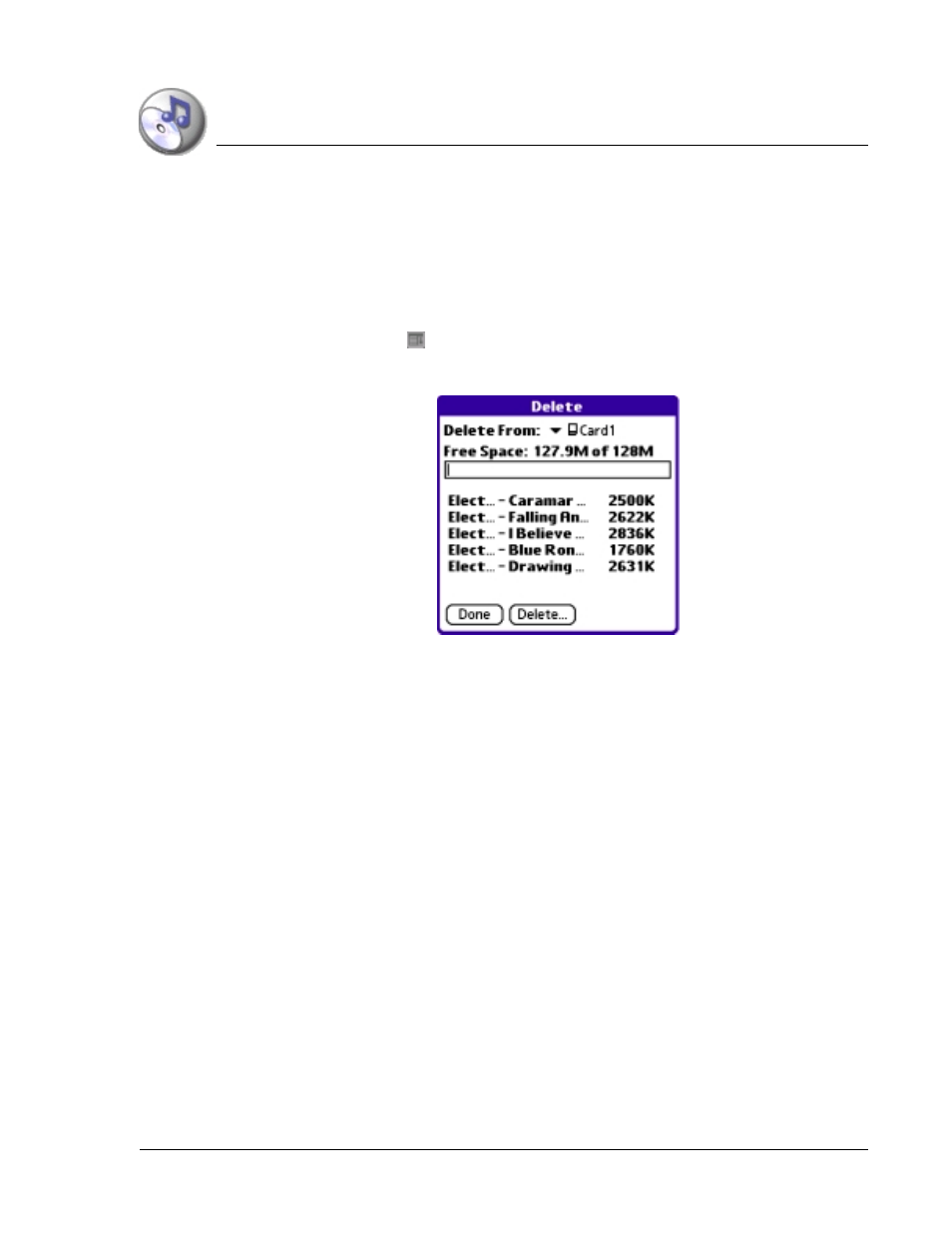Deleting songs, Conserving power while playing songs | Palm TapWave Zodiac User Manual | Page 56 / 201