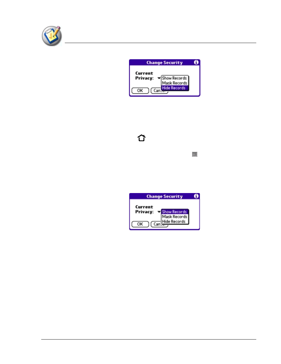 Displaying private records, Attaching notes, Attaching | Palm TapWave Zodiac User Manual | Page 82 / 201