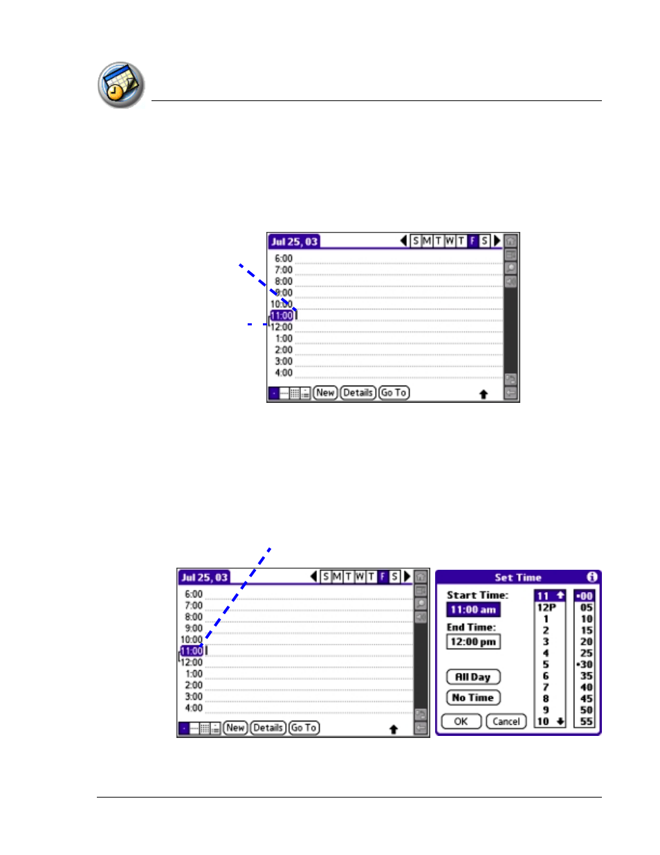 Scheduling timed events for the current date, Scheduling timed | Palm TapWave Zodiac User Manual | Page 94 / 201