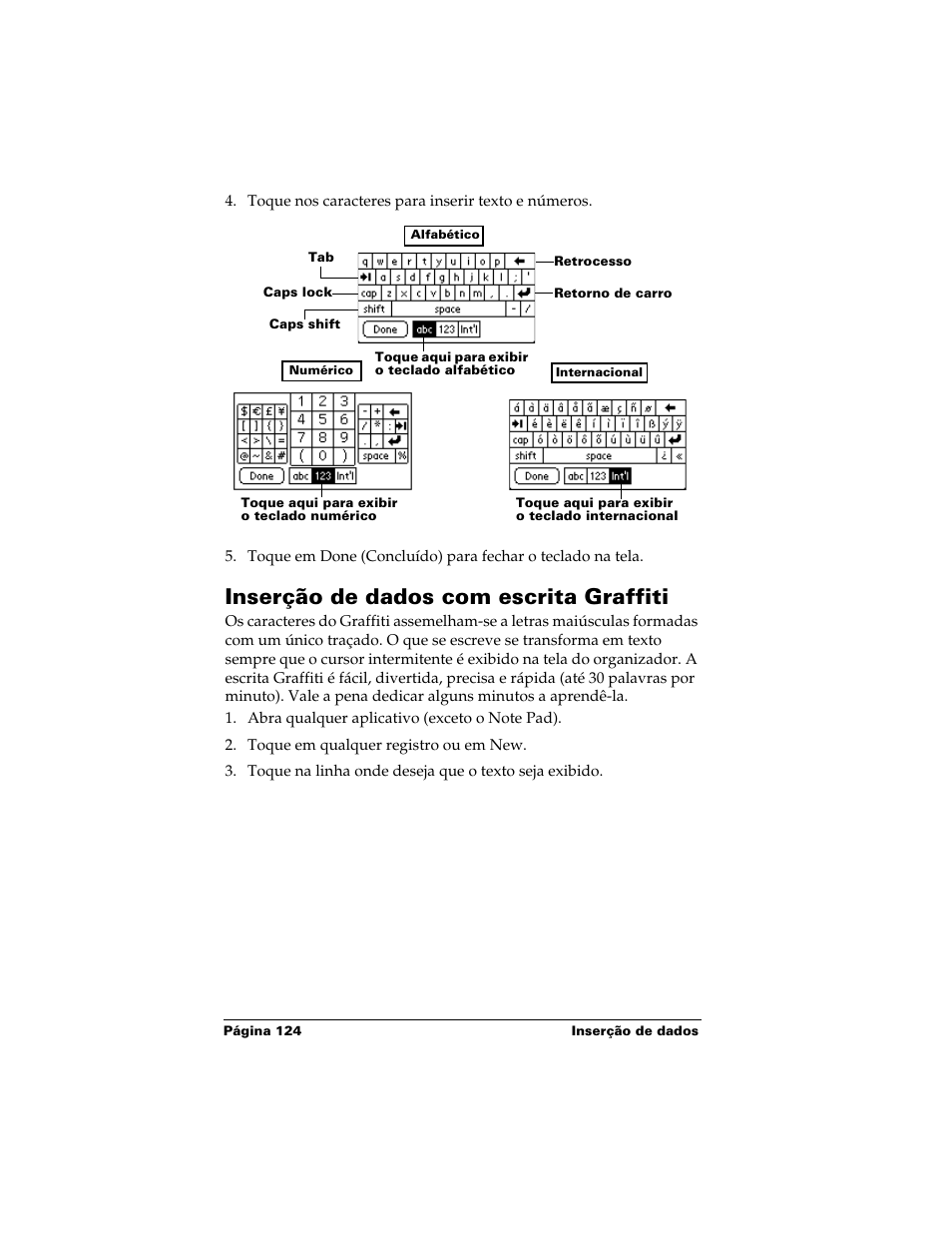 Inserção de dados com escrita graffiti | Palm Handhelds m500 Series User Manual | Page 124 / 150