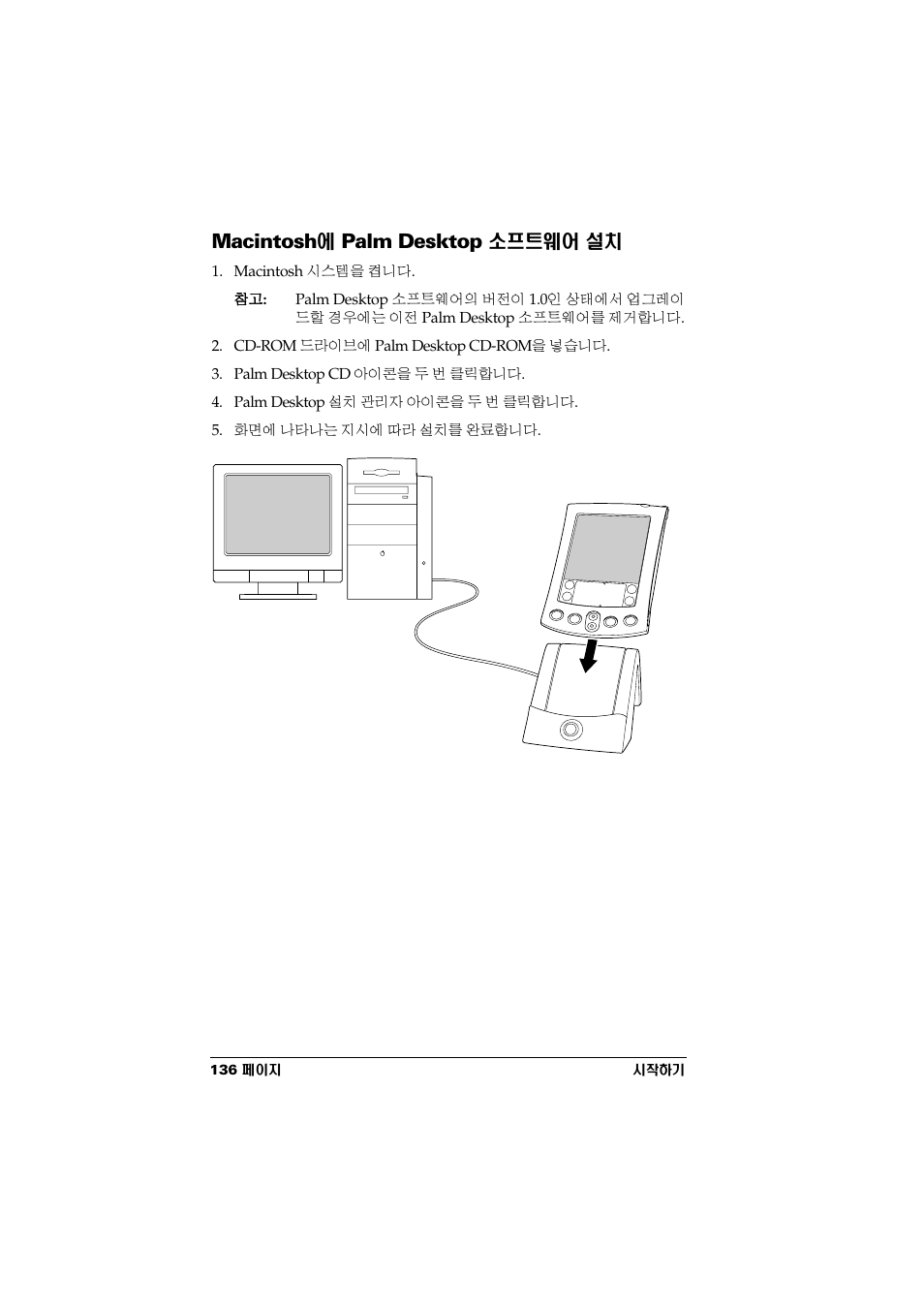 Macintosh에 palm desktop 소프트웨어 설치, Macintosh, Palm desktop | Macintosh palm desktop | Palm Handhelds m500 Series User Manual | Page 138 / 150