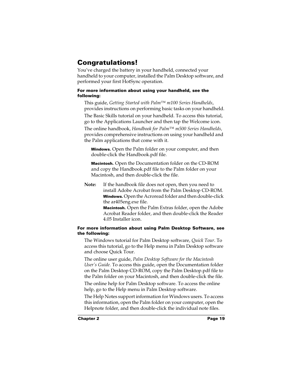 Congratulations | Palm Handhelds m500 Series User Manual | Page 19 / 150