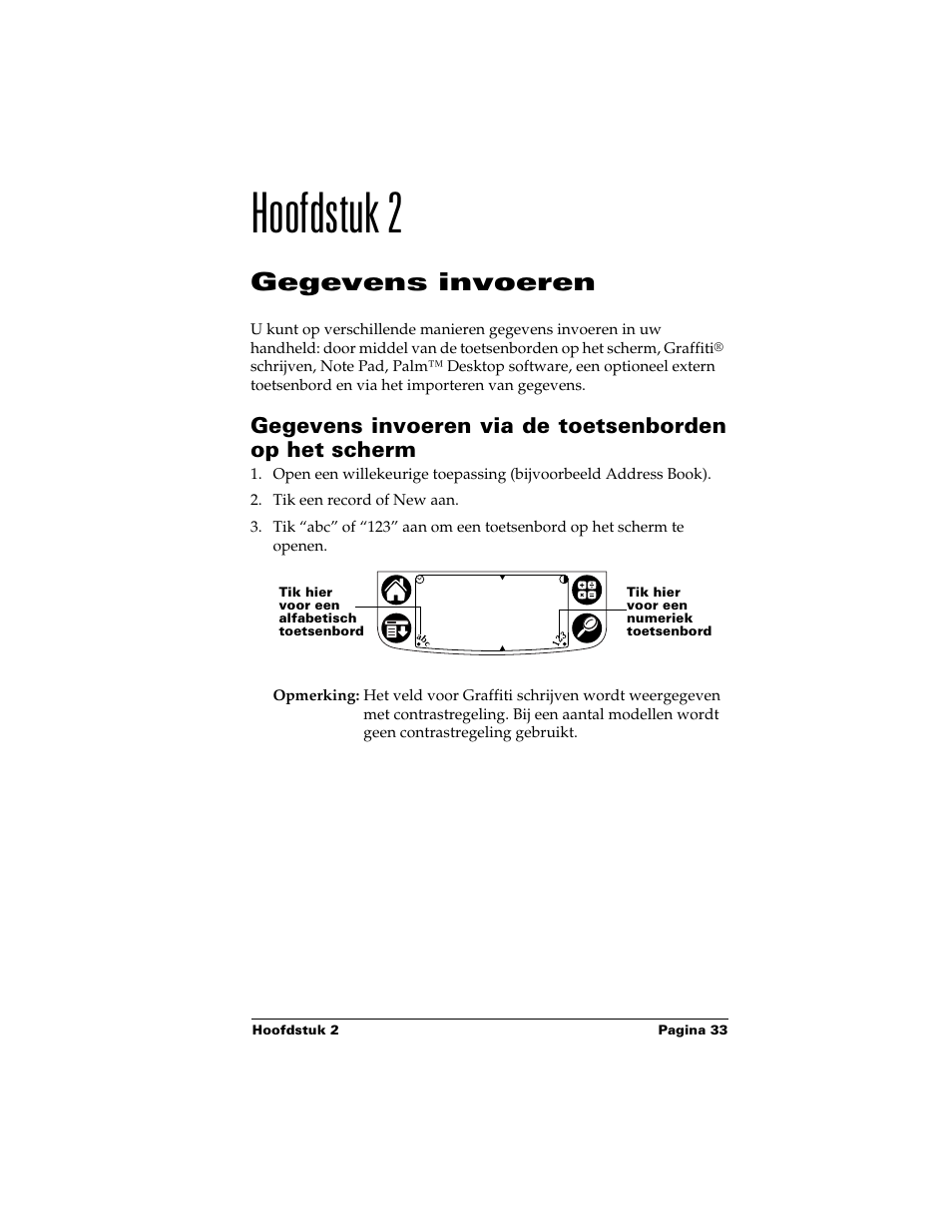 Hoofdstuk 2, Gegevens invoeren | Palm Handhelds m500 Series User Manual | Page 33 / 150