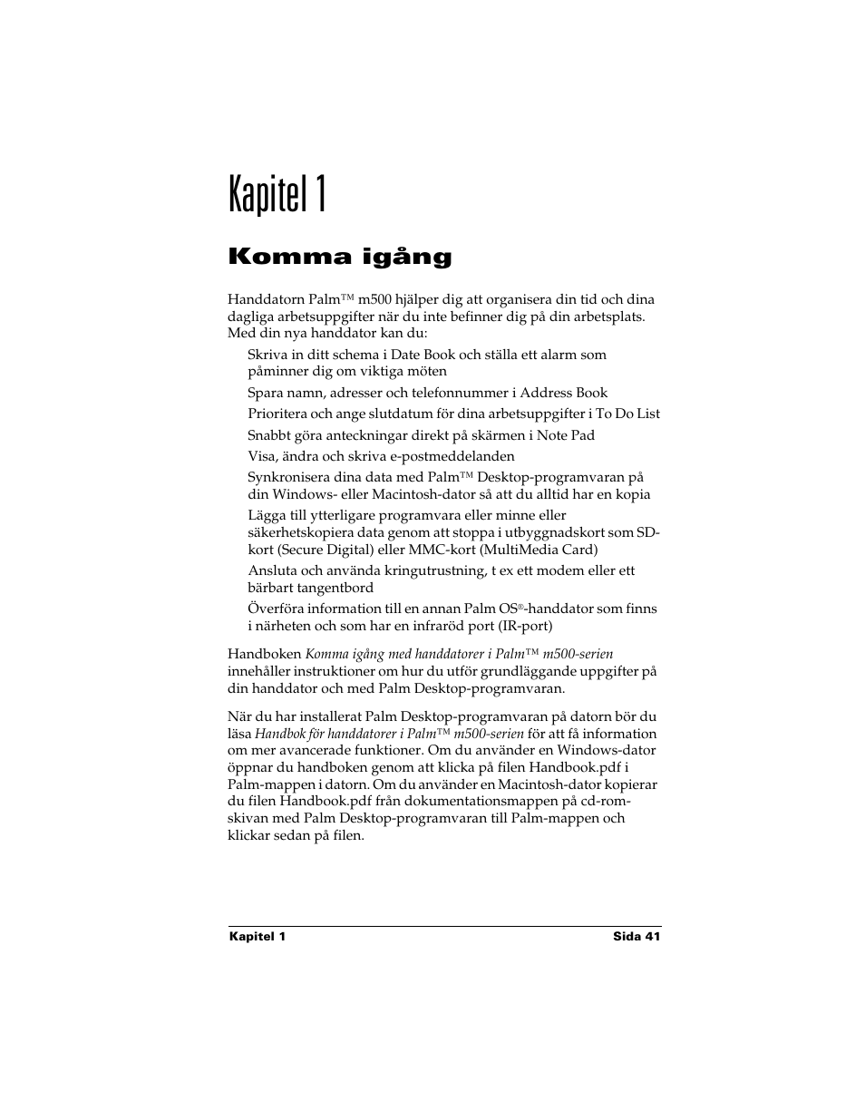 Kapitel 1, Komma igång | Palm Handhelds m500 Series User Manual | Page 41 / 150