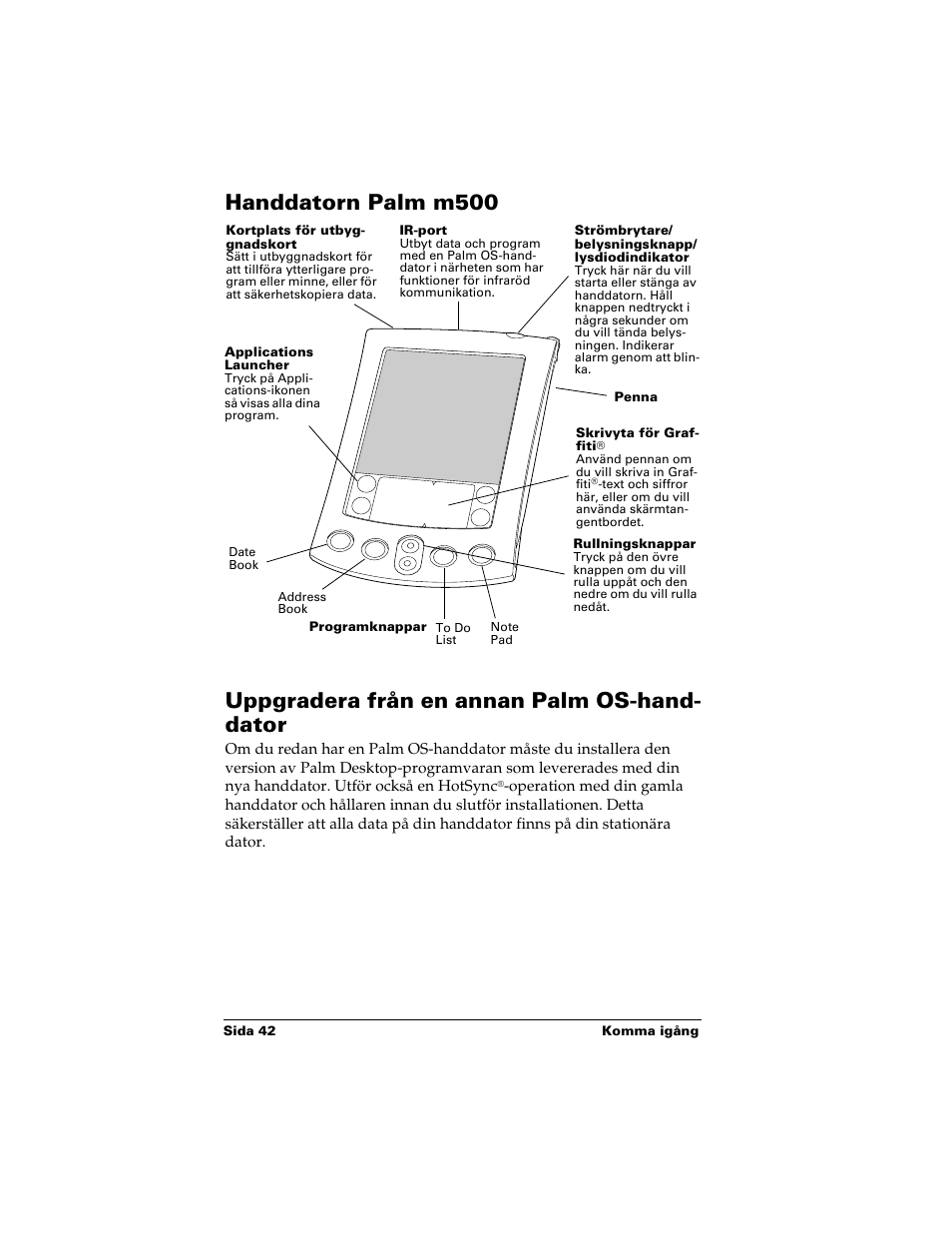 Handdatorn palm m500, Uppgradera från en annan palm os-handdator, Uppgradera från en annan palm os-hand- dator | Palm Handhelds m500 Series User Manual | Page 42 / 150