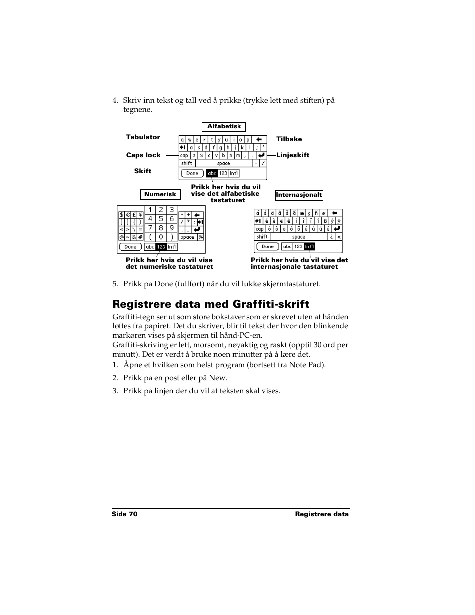 Registrere data med graffiti-skrift | Palm Handhelds m500 Series User Manual | Page 70 / 150